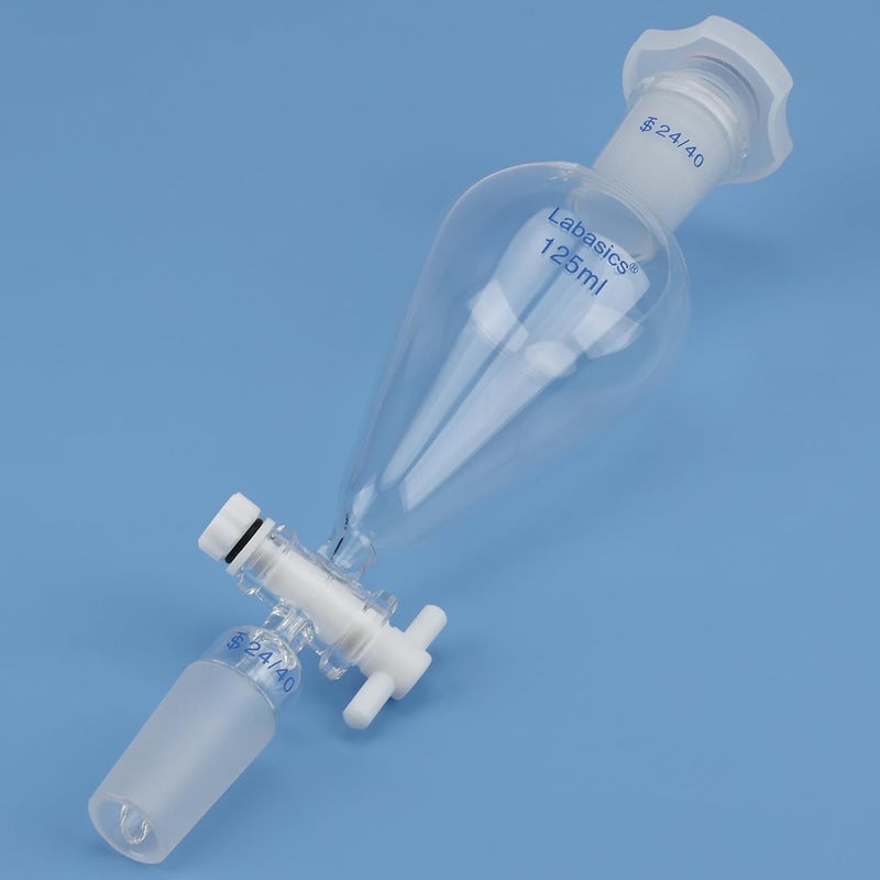 Labasics 125 ml Conical Pear-Shaped Separatory Funnel with PTFE Stopcock, Heavy Wall Borosilicate Glass with 24/40 Joints - Image 5